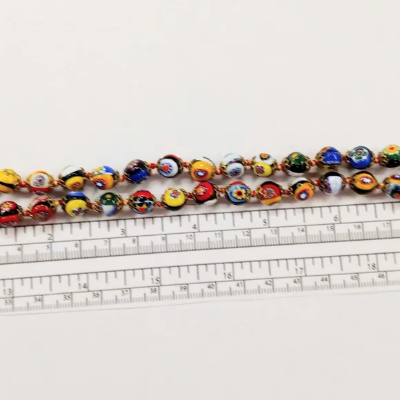 Millefiori Glass Bead Colorful Necklace Hand strung Vintage - Picture 4 of 5